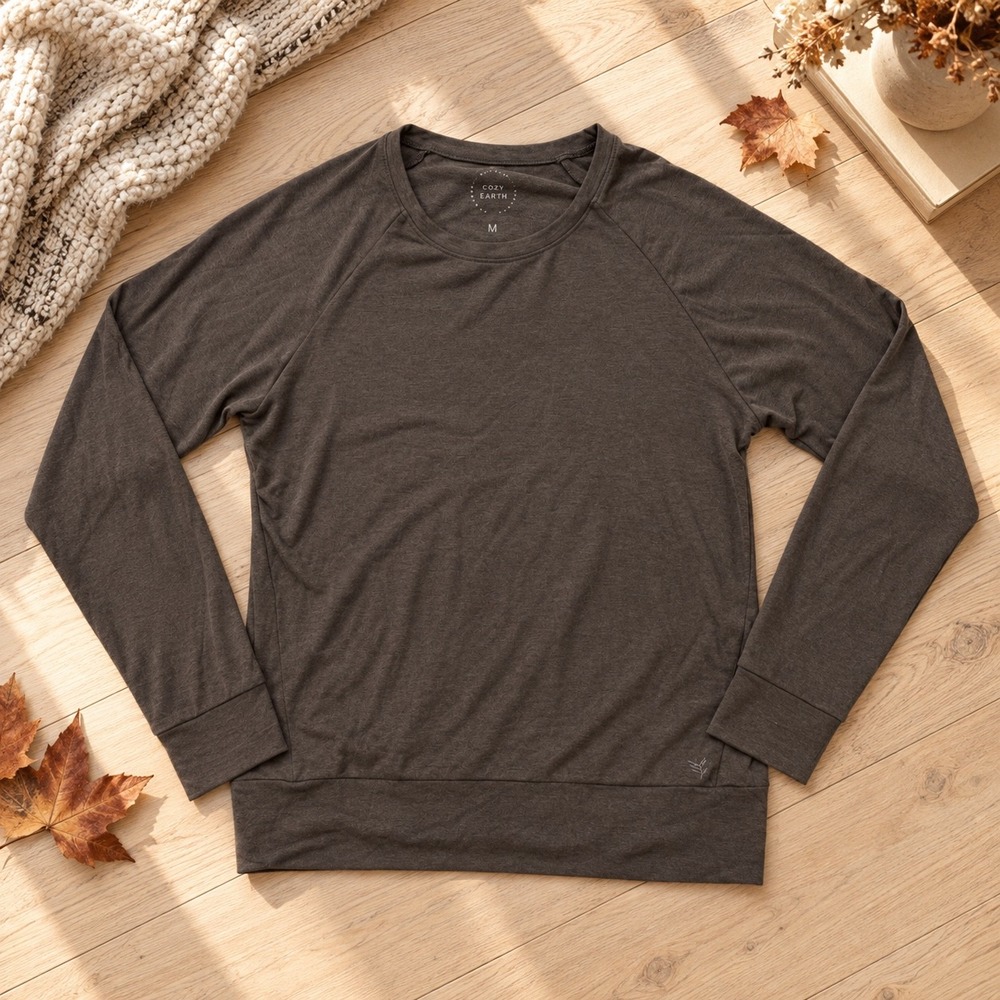Cozy Earth Bamboo Raglan Crewneck Pullover Gray Medium Ultra Soft Loungewear